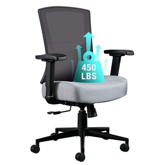 1283537964 Big and Tall Office Chair 450lbs, Ergonomic High Back Computer Desk Chair for Heavy People with 2D Adjustable Waist Support and Heavy Duty Metal Base Mesh Chair,Grey