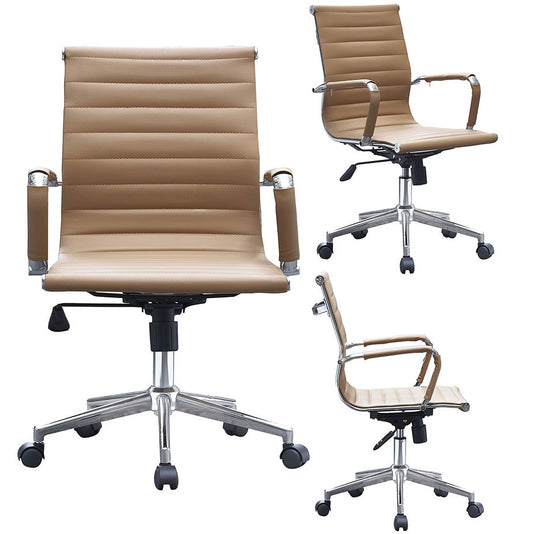 2xhome Ergonomic Executive Chair Mid back PU Leather Arm Rest Tilt Adjustable Height With Wheels Arms Ergonomic Swivel Task Lumbar Support Mid Century