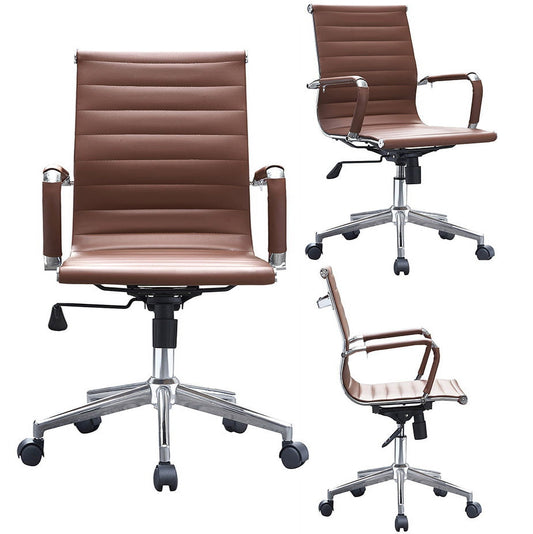 2xhome Ergonomic Executive Chair Mid back PU Leather With Arm Rest Tilt Adjustable Height With Wheels Arms Ergonomic Swivel Task Lumbar Support Mid Century