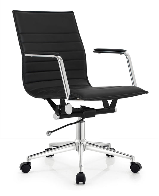 2xhome Mid Century Office Chair With Arms Wheels Modern Black Desk Chair Ergonomic Mid back PU Leather Arm Rest Tilt Adjustable Height Swivel Task