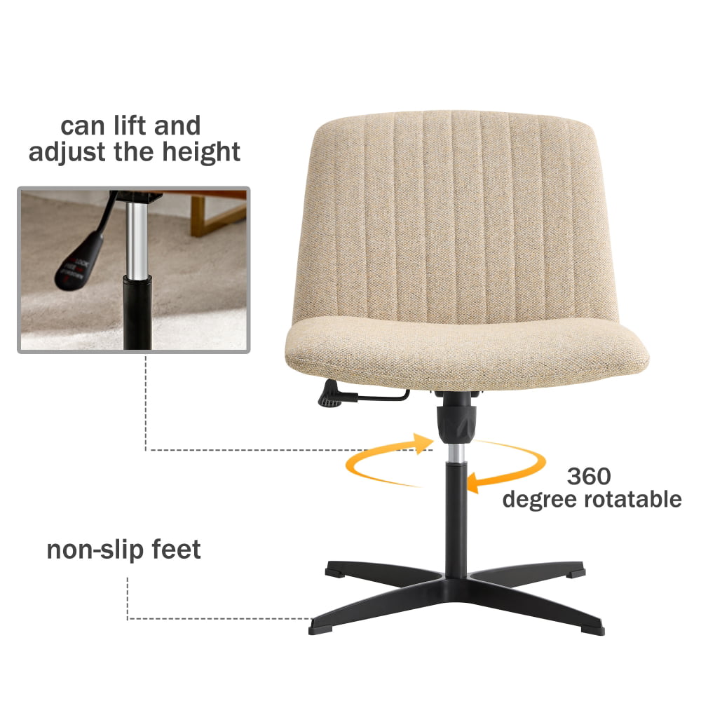 360 ¡ãSwivel Desk Chair No Wheels,Height Adjustable Office Chair,Armless Accent Chair Vanity Chair,Computer Task Chair with Black Metal Legs, for Home Office Vanity