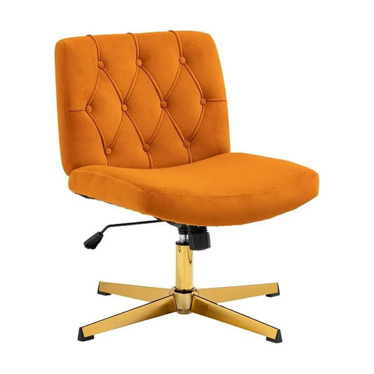 360-Degree Swivel Office Chair with Adjustable Height, Computer Executive Chair with Gold Metal Base, Armless Task Chair for Living Room, Make-up, Studying, Weight Capacity 250 LBS