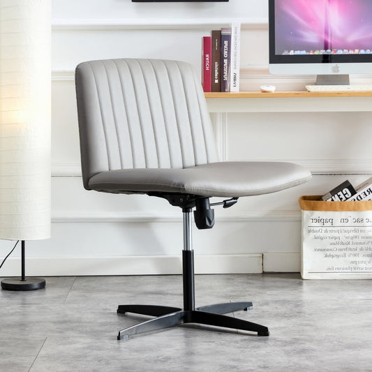 360 ¡ãSwivel Desk Chair No Wheels,Height Adjustable Office Chair,Armless Accent Chair Vanity Chair,Computer Task Chair with Black Metal Legs, for Home Office Vanity,Gray,PU