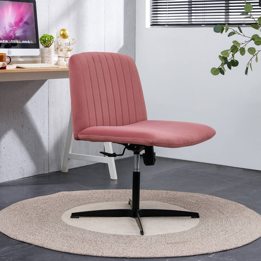360 ¡ãSwivel Desk Chair No Wheels,Height Adjustable Office Chair,Armless Accent Chair Vanity Chair,Computer Task Chair with Black Metal Legs, for Home Office Vanity,Pink ,Velvet
