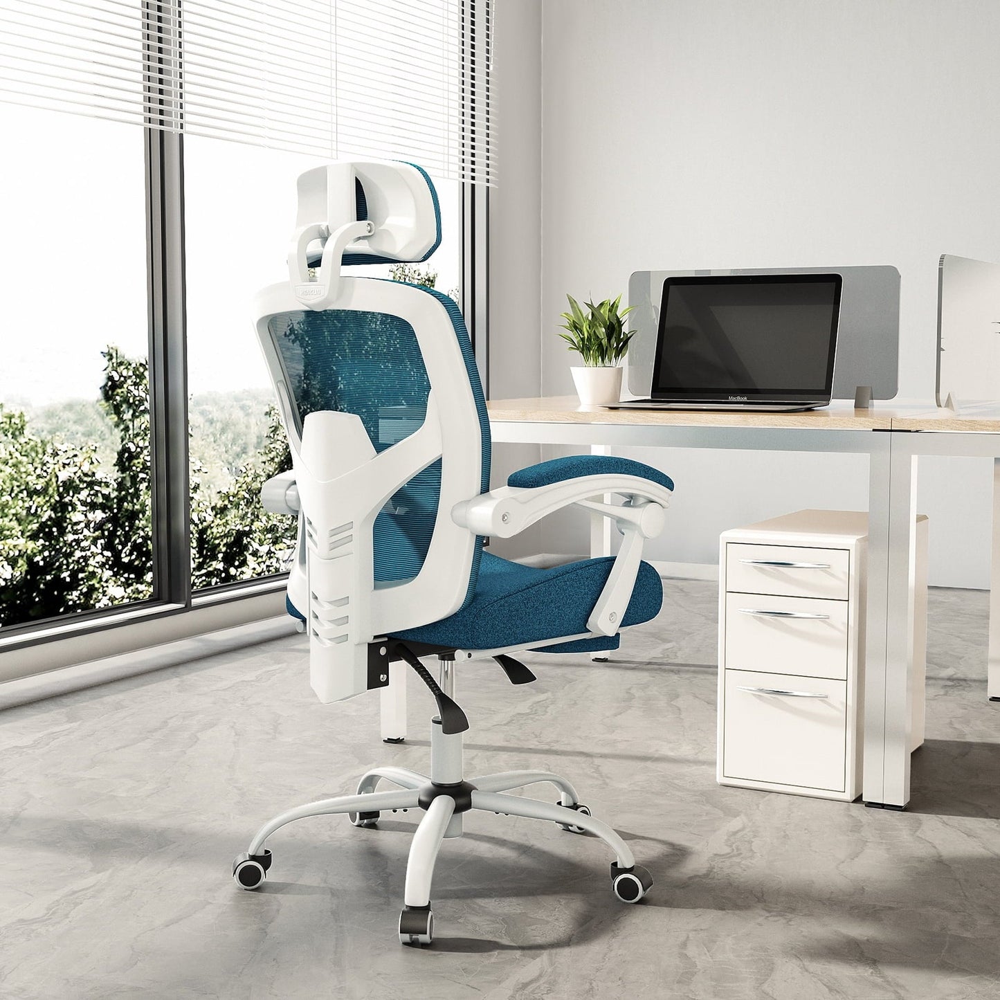 Yoyomax Ergonomic Office Chair, Reclining High Back Mesh Chair, Swivel Rolling Home Task Chair with Lumbar Support Pillow, Adjustable Headrest, Retractable Footrest and Padded Arms