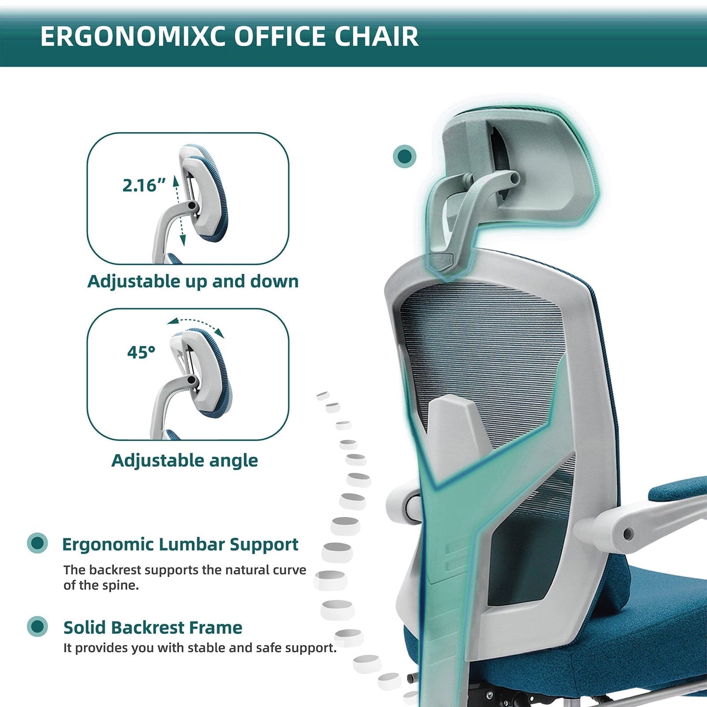 Yoyomax Ergonomic Office Chair, Reclining High Back Mesh Chair, Swivel Rolling Home Task Chair with Lumbar Support Pillow, Adjustable Headrest, Retractable Footrest and Padded Arms