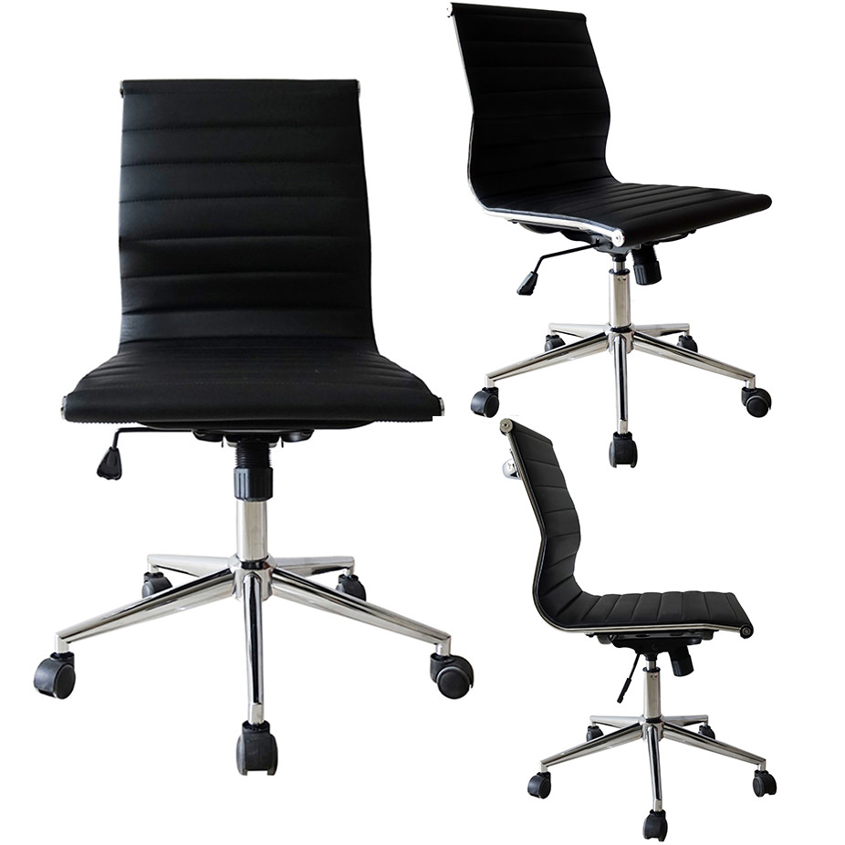 2Xhome Tan Modern Mid Back Office Chair Armless Ribbed PU Leather Swivel Tilt Adjustable Chair Designer Boss Executive Manager Office Conference Room Work Task Ergonomic No Arms without Arm Rests Furniture > Office Furniture > Office Chairs 2Xhome Black