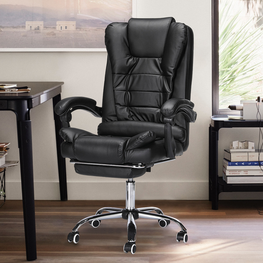 Adjustable Executive Office Chair Reclining High Back Office Chair, Big and Tall Leather Executive Office Chair, Ergonomic Swivel Task Chair with Footrest
