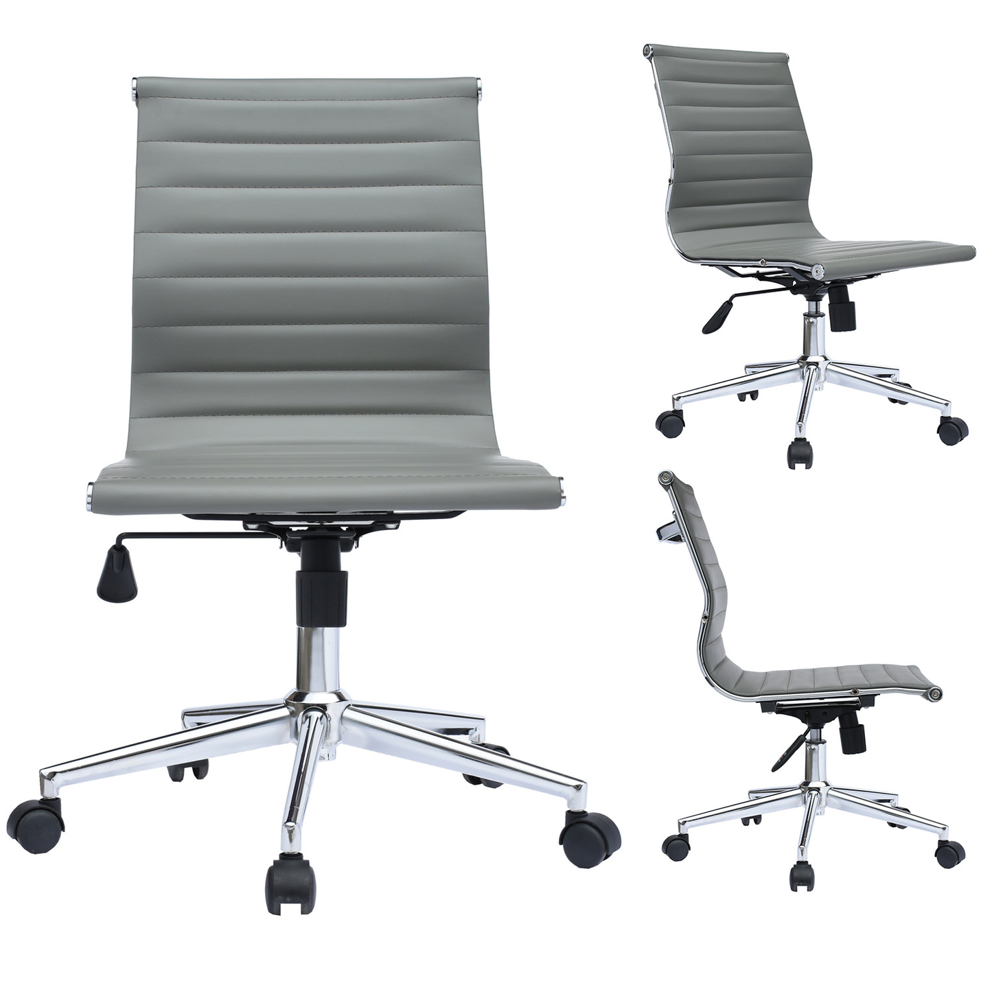 2Xhome Tan Modern Mid Back Office Chair Armless Ribbed PU Leather Swivel Tilt Adjustable Chair Designer Boss Executive Manager Office Conference Room Work Task Ergonomic No Arms without Arm Rests Furniture > Office Furniture > Office Chairs 2Xhome Gray