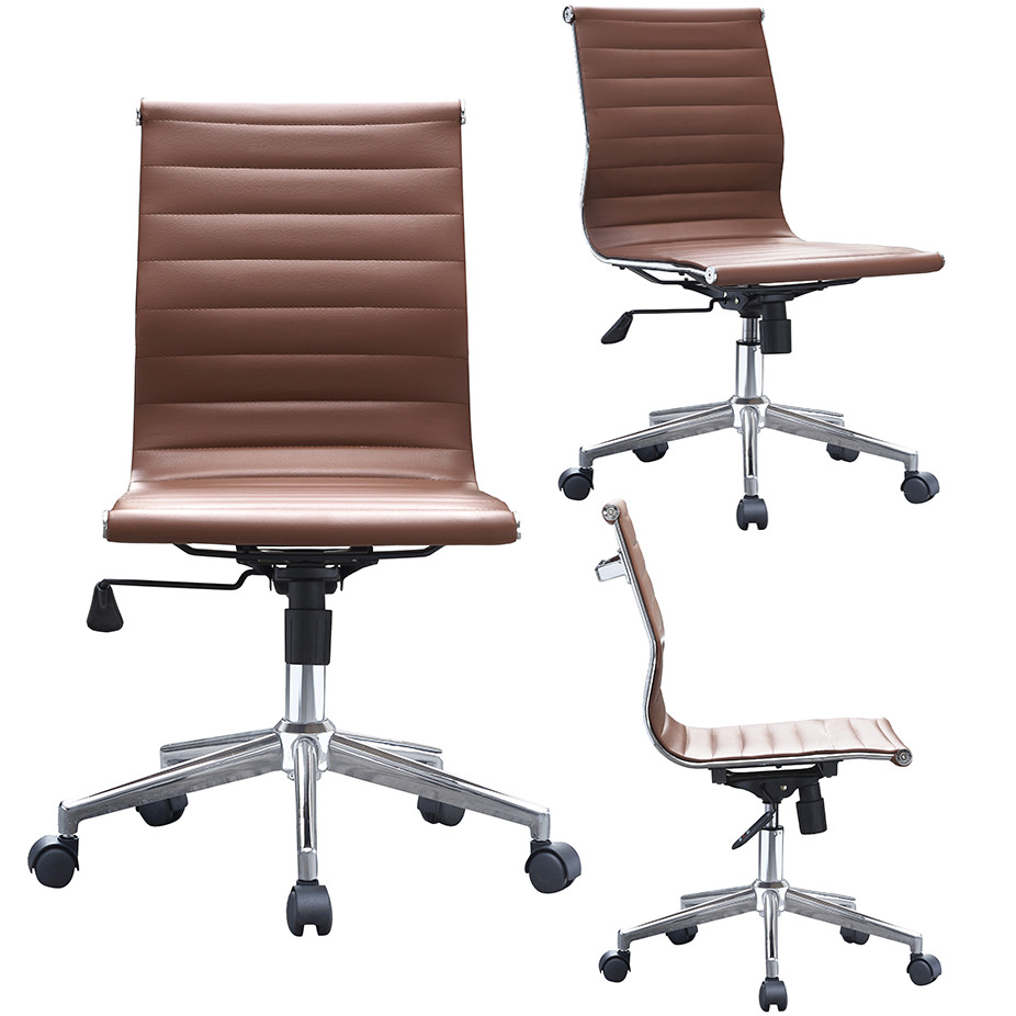 2Xhome Black Contemporary Modern Ergonomic Executive Mid Back PU Leather No Arms Rest Tilt Adjustable Height with Wheels Lumbar Support Swivel Office Chair Conference Room Home Task Desk Armless Furniture > Office Furniture > Office Chairs 2Xhome Brown