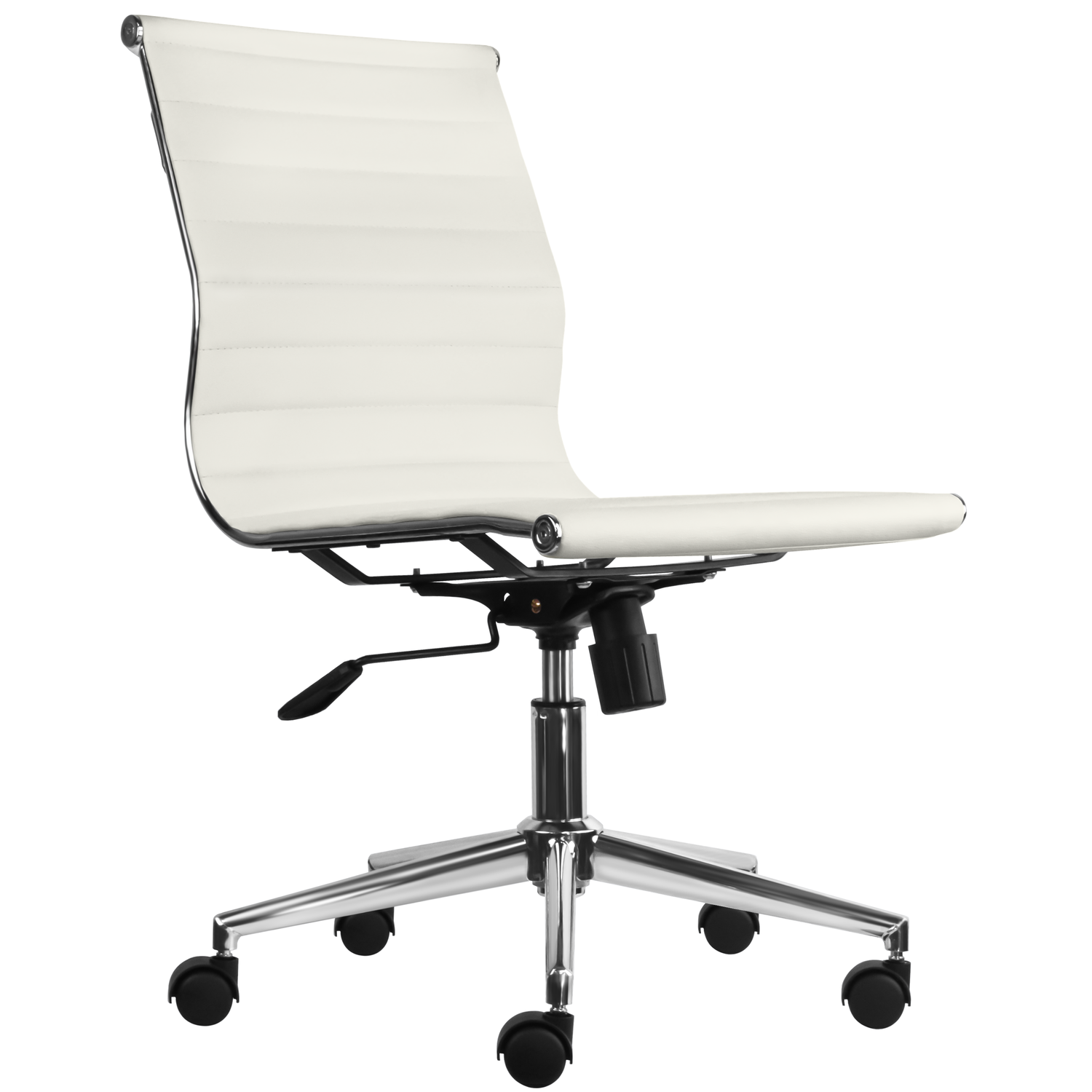 2Xhome Tan Modern Mid Back Office Chair Armless Ribbed PU Leather Swivel Tilt Adjustable Chair Designer Boss Executive Manager Office Conference Room Work Task Ergonomic No Arms without Arm Rests Furniture > Office Furniture > Office Chairs 2Xhome White