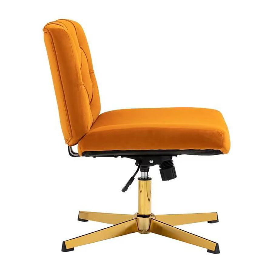 360-Degree Swivel Office Chair with Adjustable Height, Computer Executive Chair with Gold Metal Base, Armless Task Chair for Living Room, Make-up, Studying, Weight Capacity 250 LBS