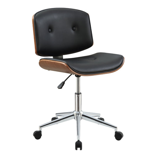ACME Camila Faux Leather Tufted Swivel Office Chair in Black and Walnut