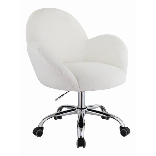 ACME Jago Fabric Upholstered Swivel Office Chair in White and Chrome