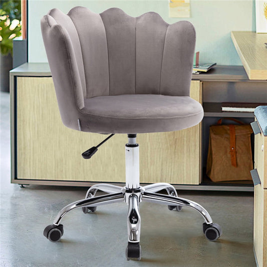 Accent Chair, Adjustable Velvet Desk Chair for Home Office, Grey Vanity Chair with Wheels, Armless Velvet Office Chair for Small Space, 360¡ã Swivel Office Chair for Bedroom/Living Room, L1255