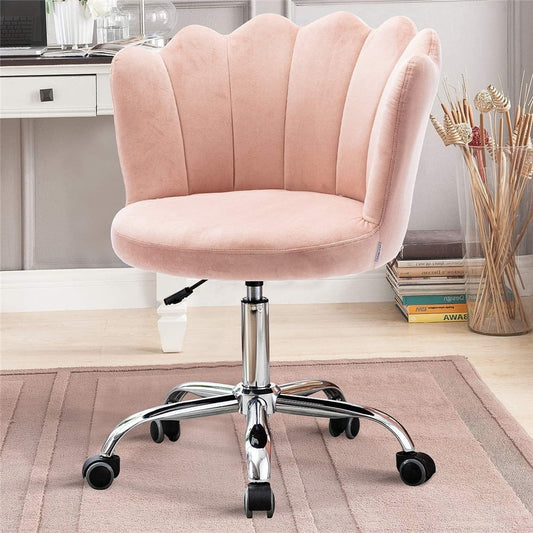 Accent Chair, Adjustable Velvet Desk Chair for Home Office, Pink Vanity Chair with Wheels, Armless Velvet Office Chair for Small Space, 360¡ã Swivel Office Chair for Bedroom/Living Room, L1256