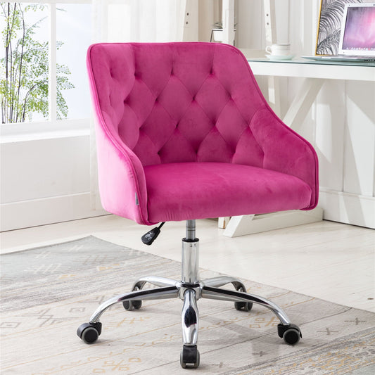 Accent Chair for Home Office, Modern Upholstered Office Chair with 360 Degree Swivel, Velvet Fabric, Red, D2931