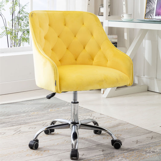 Accent Chair for Home Office, Modern Upholstered Office Chair with 360 Degree Swivel, Velvet Fabric, Yellow, D2943