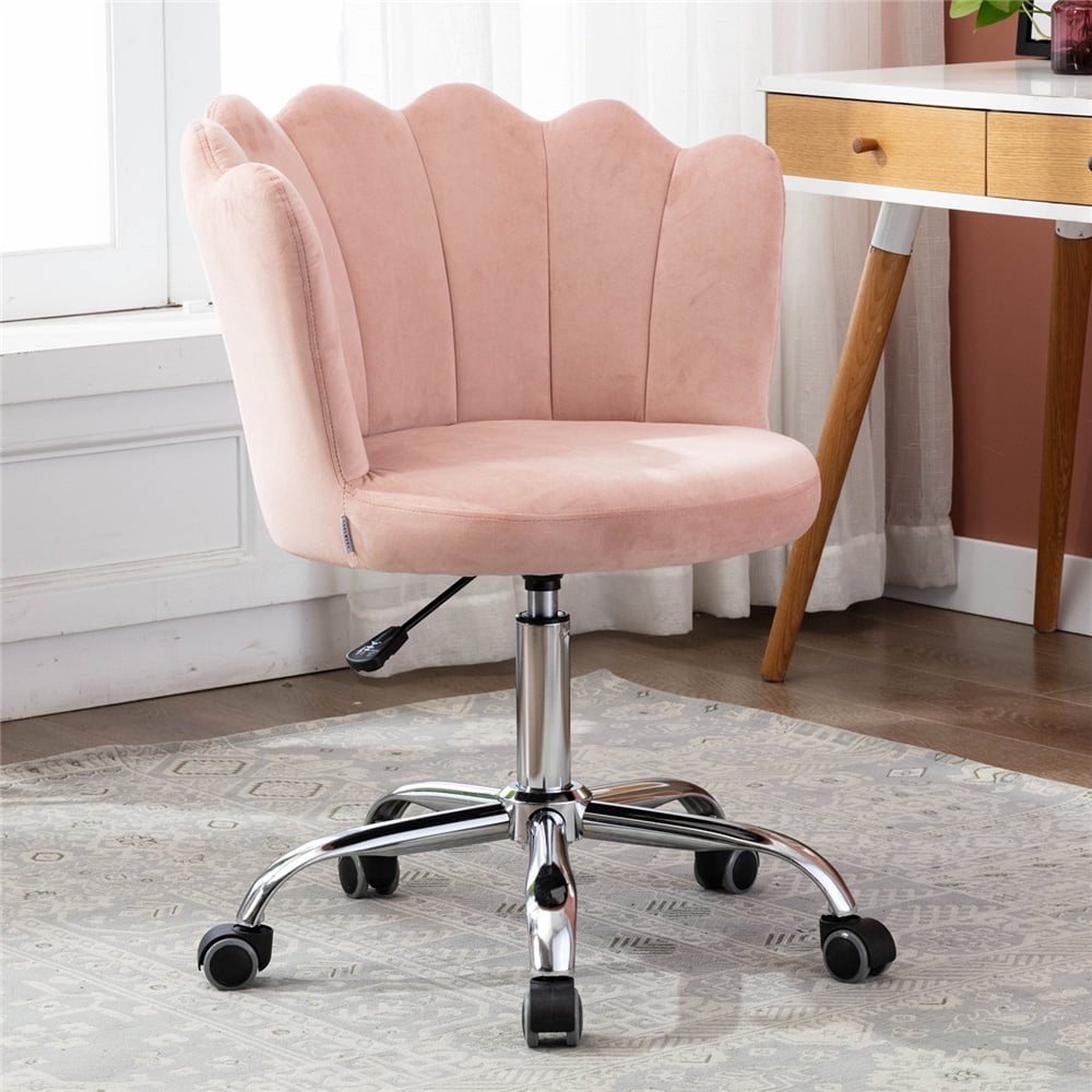 Accent Chairs for Small Spaces, Adjustable Velvet Desk Chair for Home Office, Pink Vanity Chair with Wheels, 360¡ã Swivel Office Chair Velvet Chair for Bedroom/Living Room/Makeup Room, L1264