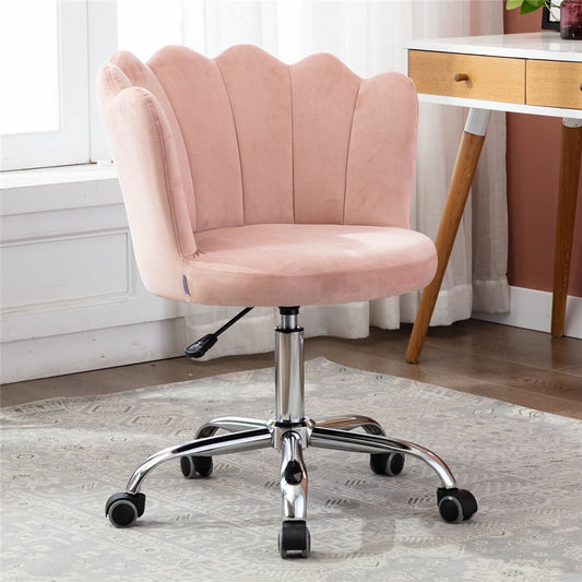 Accent Chairs for Small Spaces, Adjustable Velvet Desk Chair for Home Office, Pink Vanity Chair with Wheels, 360¡ã Swivel Office Chair Velvet Chair for Bedroom/Living Room/Makeup Room, L1264