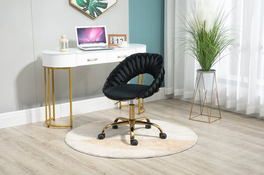Adjustable Height Office Swivel Chair, Modern Computer Leisure Chair with Fabric Seat and 360 Degree Swivel Casters, for Home, Study, Black
