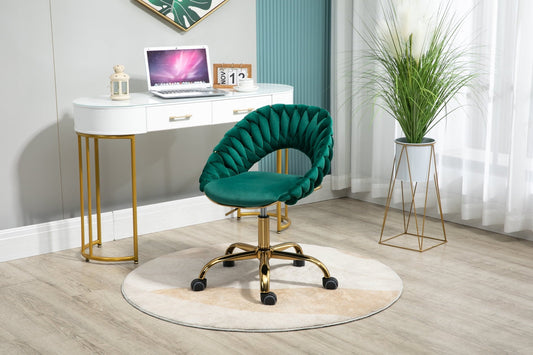 Adjustable Height Office Swivel Chair, Modern Computer Leisure Chair with Fabric Seat and 360 Degree Swivel Casters, for Home, Study, Emerald