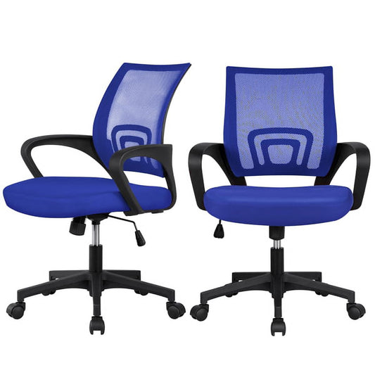 Adjustable Mesh Swivel Office Chair with Armrest, Set of 2, Blue