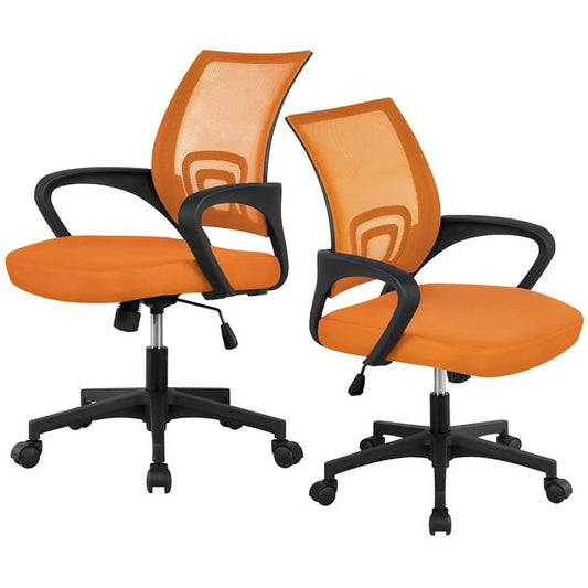 Adjustable Mesh Swivel Office Chair with Armrest, Set of 2, Orange
