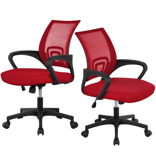 Adjustable Mesh Swivel Office Chair with Armrest, Set of 2, Red