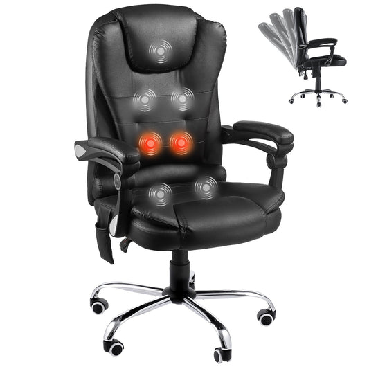 YODOLLA Ergonomic Reclining Office Chair Adjustable Height Computer Chair Big and Tall Executive Faux Leather Swivel Fabric Chair for Office, Home,Black