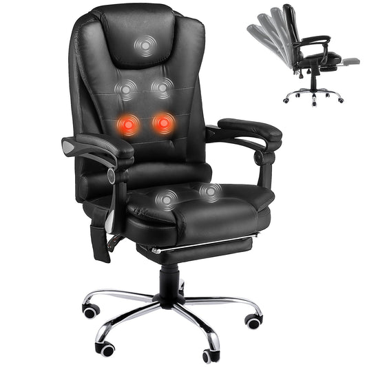 YODOLLA Ergonomic Reclining Office Chair Adjustable Height Computer Chair Big and Tall Executive Faux Leather Swivel Fabric Chair With Footrest for Office, Home,Black