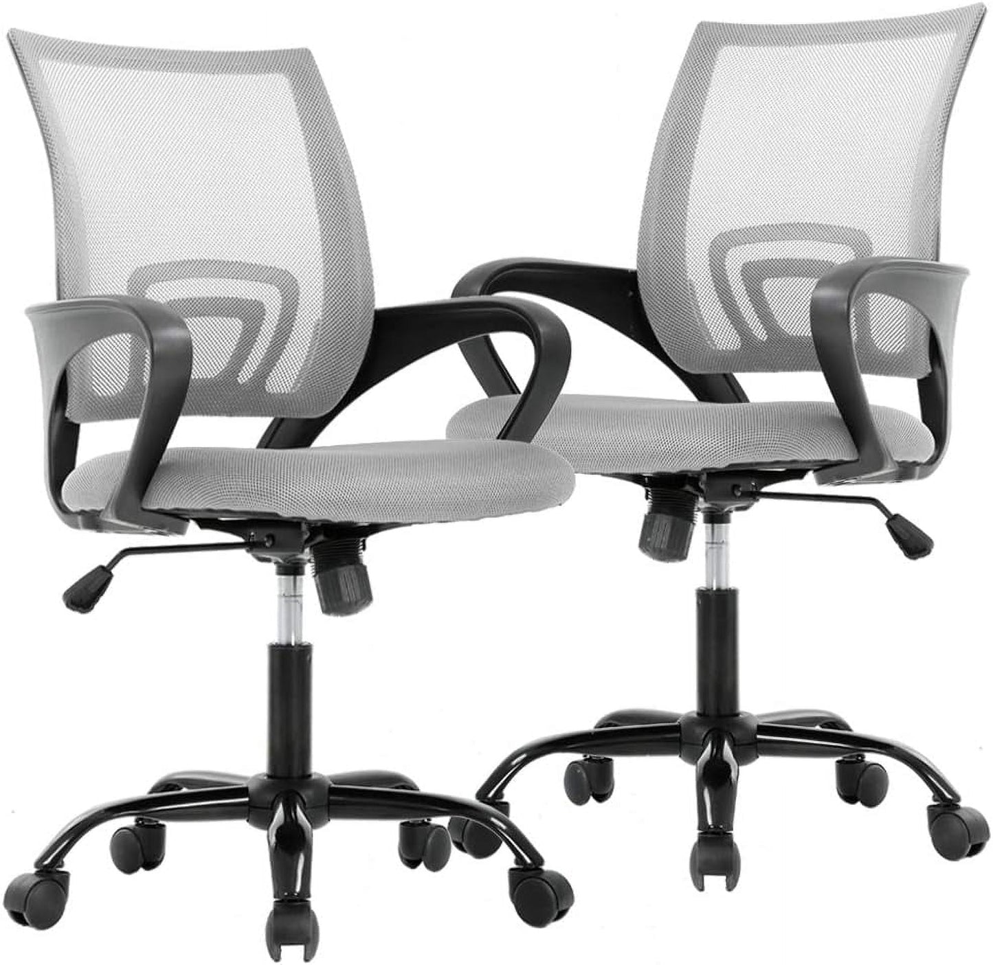 YRLLENSDAN Mesh Office Chair, Home Office Desk Chairs with Wheels and Arms Computer Chair Adjustable Rolling Swivel Chair for Adults, Grey, 2 Pack