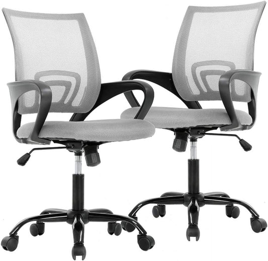 YRLLENSDAN Mesh Office Chair, Home Office Desk Chairs with Wheels and Arms Computer Chair Adjustable Rolling Swivel Chair for Adults, Grey, 2 Pack