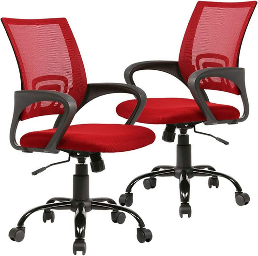 YRLLENSDAN Mesh Office Chair, Home Office Desk Chairs with Wheels and Arms Computer Chair Adjustable Rolling Swivel Chair for Adults, Red, 2 Pack