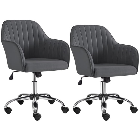 Yaheetech 2pcs Modern Velvet Height-Adjustable Task Chairs with Armrests, Gray