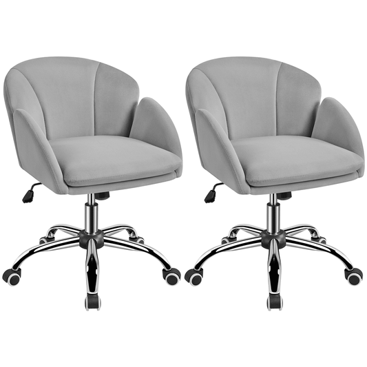 Yaheetech 2pcs Swivel Rolling Desk Chair Makeup Vanity Chair with Armrests, Light Gray