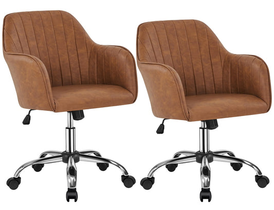 Yaheetech Set of 2 Modern Height-Adjustable Faux Leather Desk Chair, Retro Brown
