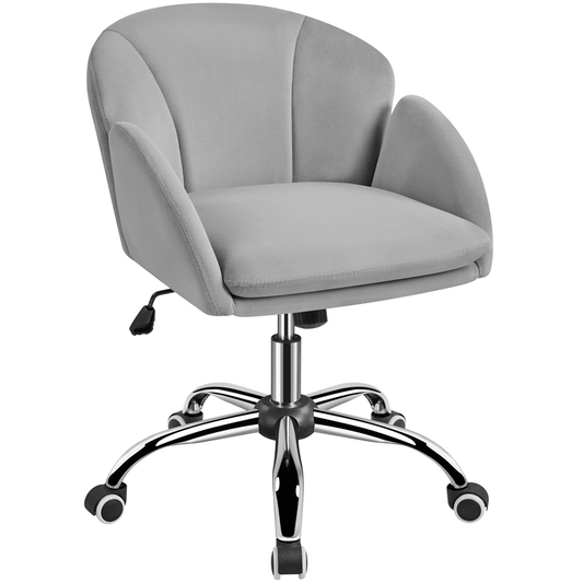 Yaheetech Swivel Rolling Desk Chair Makeup Vanity Chair with Armrests, Light Gray