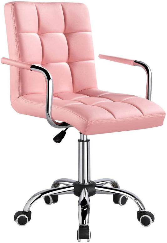 YiSHOP Desk Chairs with Wheels/Armrests Modern PU Leather Office Chair Height Adjustable Home Computer Executive Chair on Wheels 360¡ã Swivel - Pink