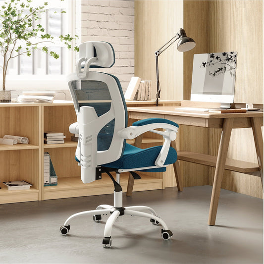 Yoyomax Ergonomic Office Chair, Reclining High Back Mesh Chair, Swivel Rolling Home Task Chair with Lumbar Support Pillow, Adjustable Headrest, Retractable Footrest and Padded Arms
