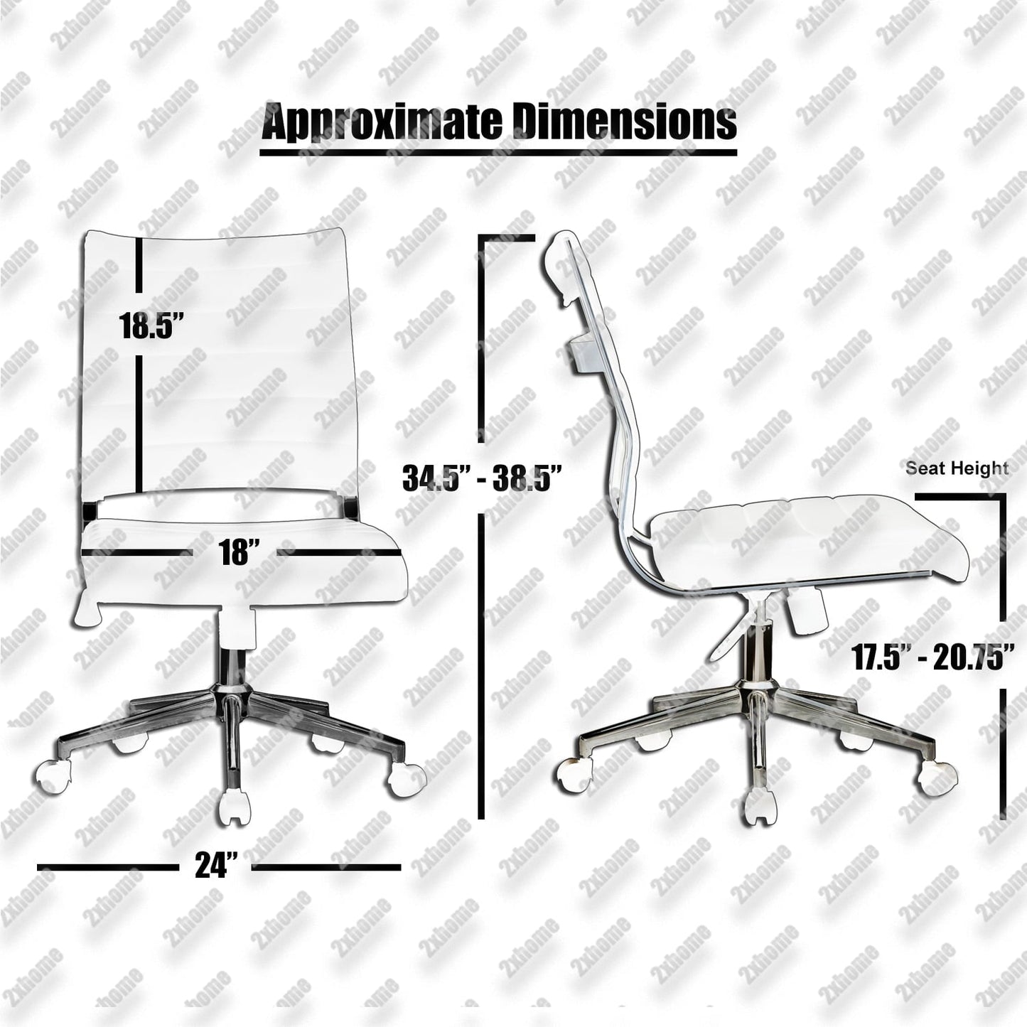 2xhome PU Leather Mid Back Task Chair with Adjustable Height Lumbar Support, Multiple Colors