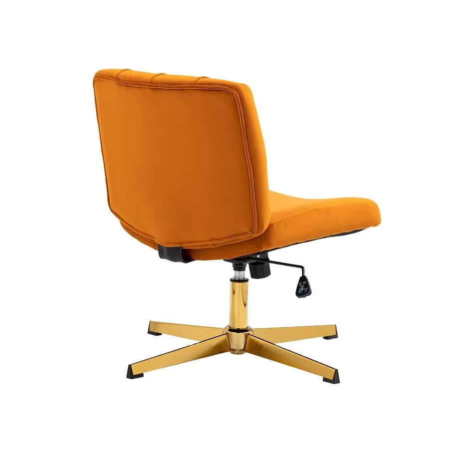 360-Degree Swivel Office Chair with Adjustable Height, Computer Executive Chair with Gold Metal Base, Armless Task Chair for Living Room, Make-up, Studying, Weight Capacity 250 LBS