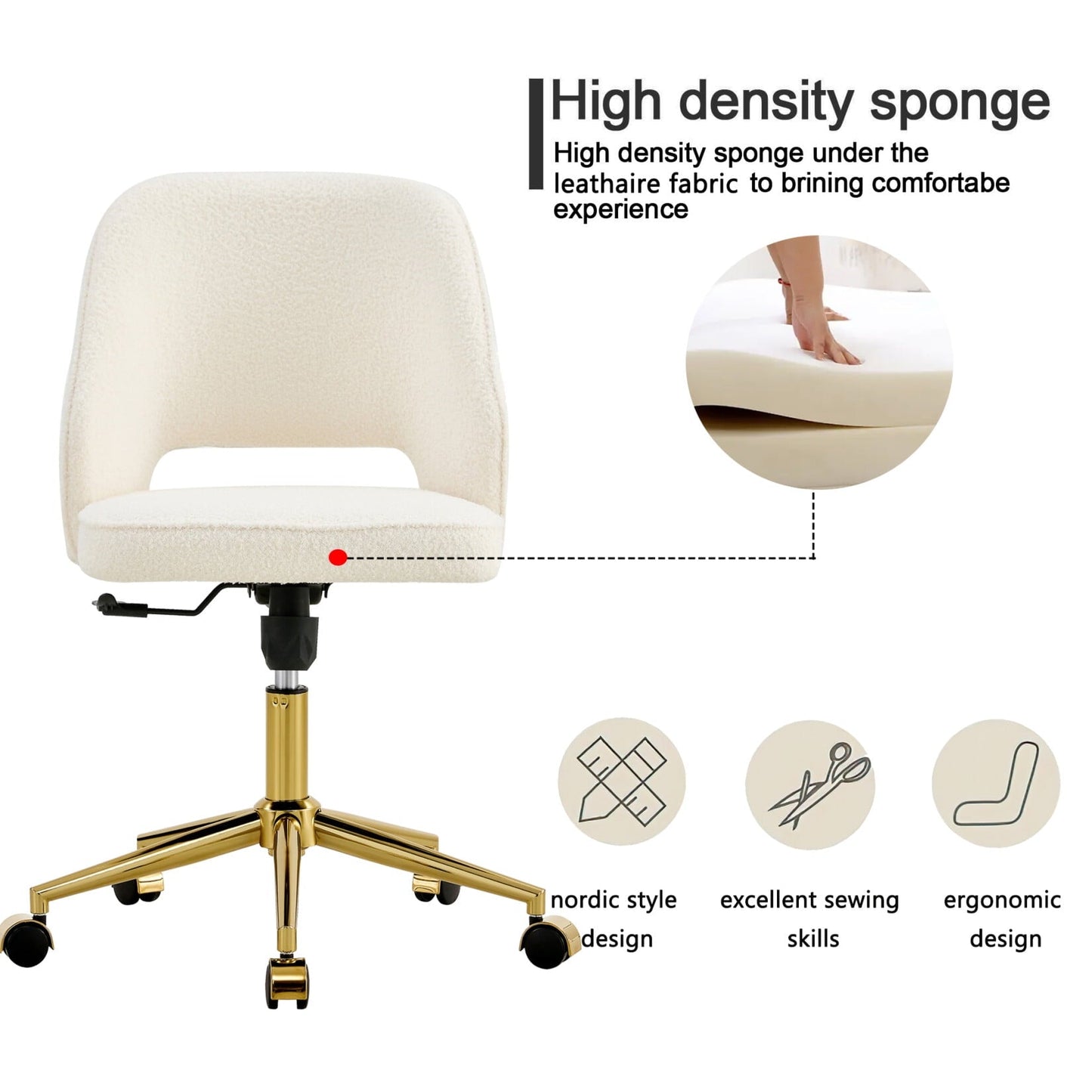 360-Degree Swivel Office Chair with Adjustable Height, Armless Computer Chair with 5 Wheels, Executive Task Chair with Wrap-Around Backrest for Living Room, Bedroom, Weight Capacity 250 LBS